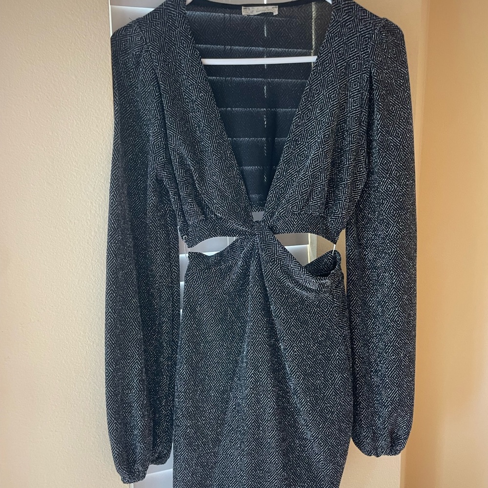 Black Sparkle Cut Out Mini Dress